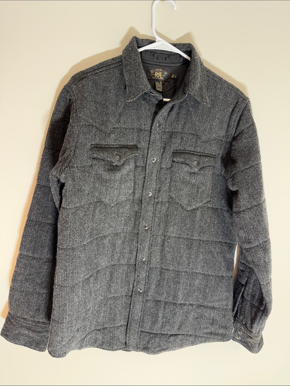 Ralph Lauren Double RL Gray Quilted Herringbone Shirt Jacket